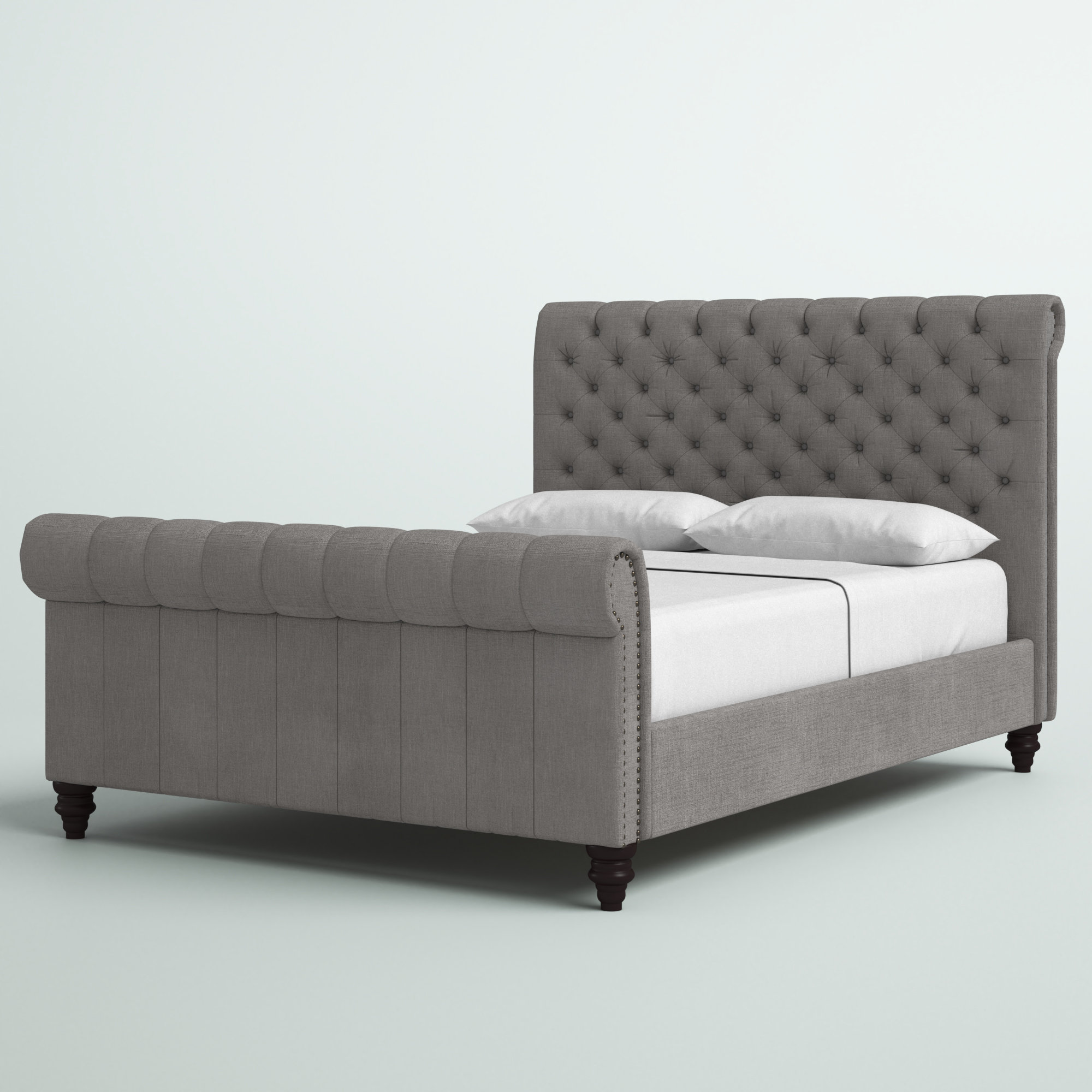 Grey upholstered sleigh bed discount